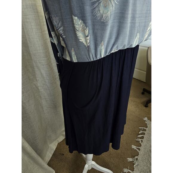 Veronica M Navy Feather Print Maxi Dress - Picture 7 of 8